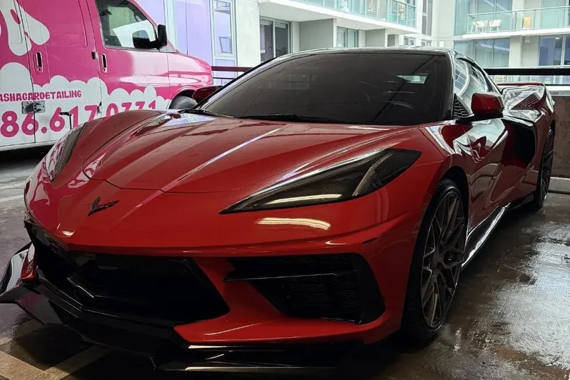 Ceramic coating on a red Corvette