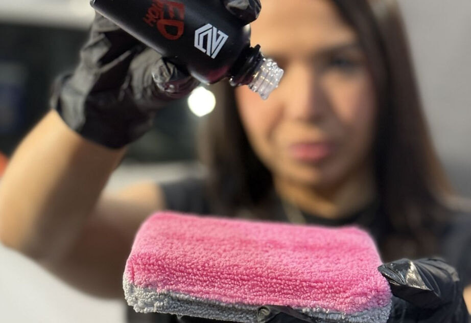 Ceramic coating being applied to a vehicle at Tasha Car Detailing Miami