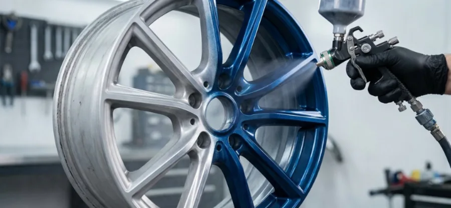 Candy red powder-coated wheel